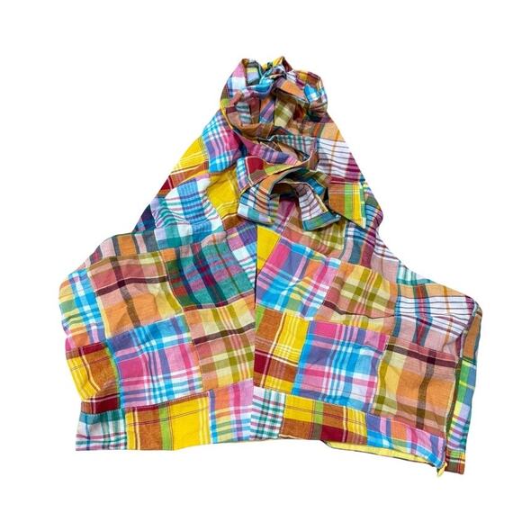 STAUD X Birkenstock Kai Cotton Patchwork Multicolor Plaid Halter Top 10 - Picture 3 of 7